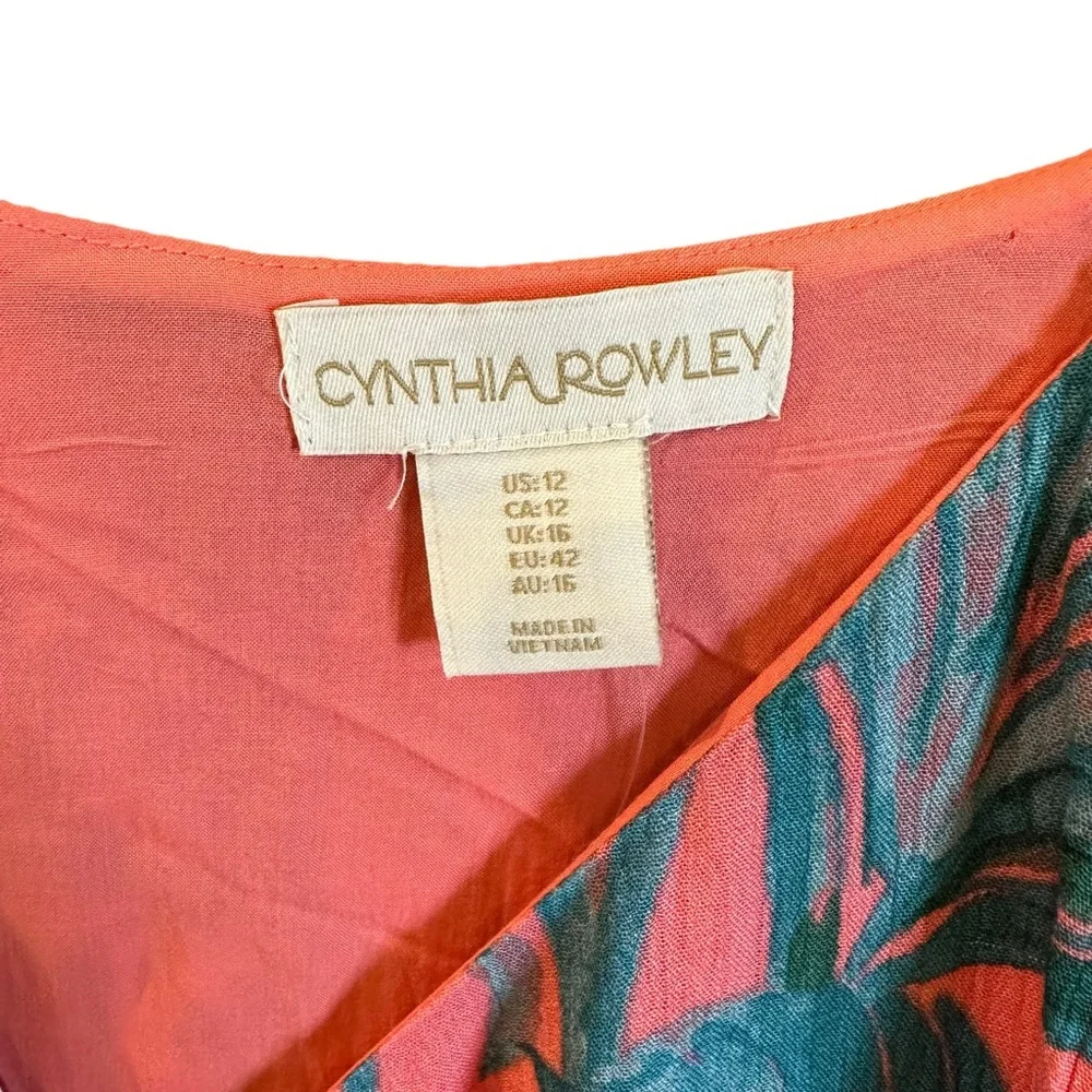 Cynthia Rowley Designer Sleeveless Dress Pink with Green Leaves Size 12 - Picture 2 of 5